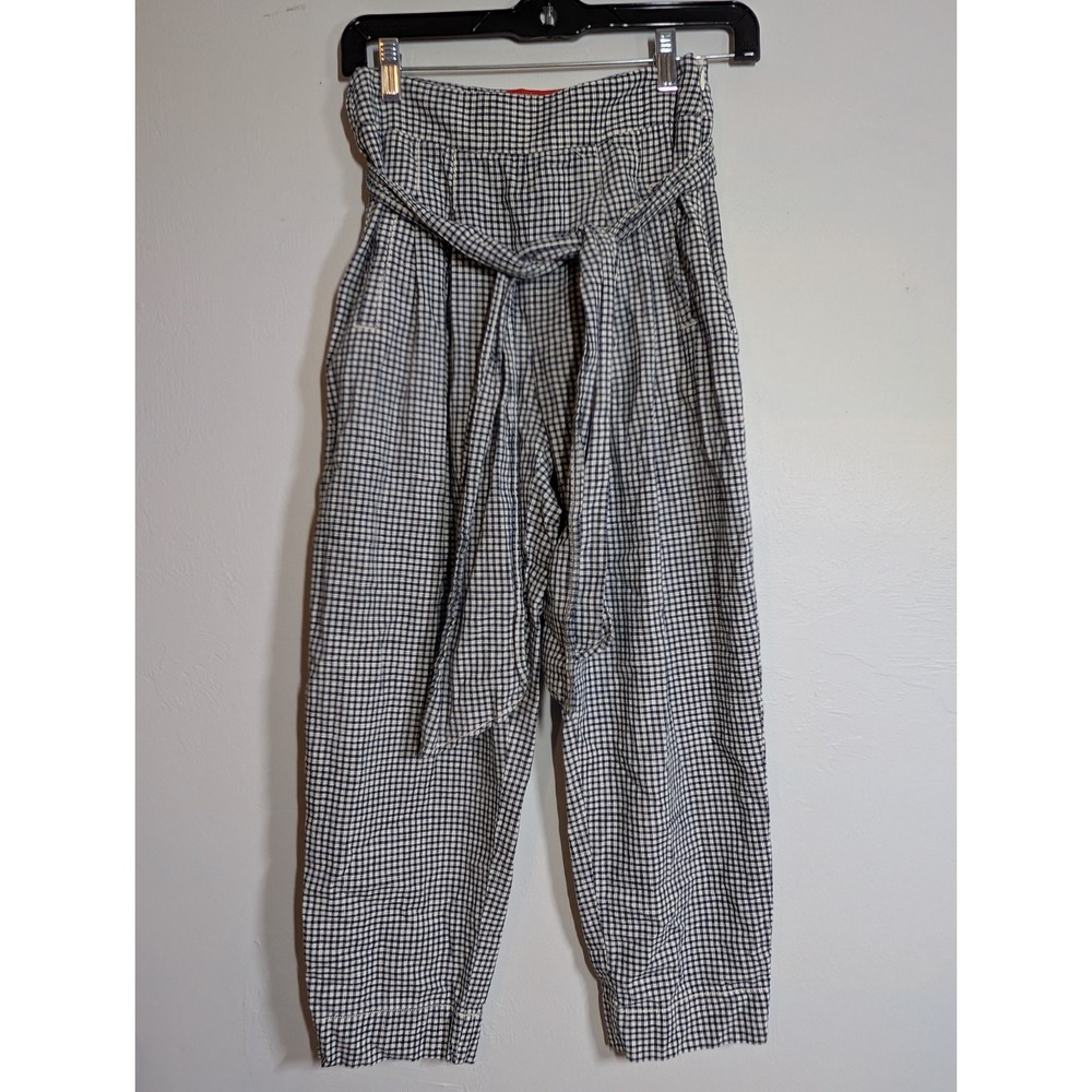 Cartonnier‎ Anthropologie Checkered Tie Belt Pants Women's Size 0 White/Gray